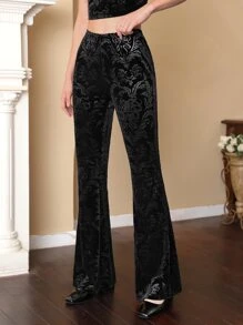 SHEIN MOD Floral Print Flare Leg Pants - Black - View 1