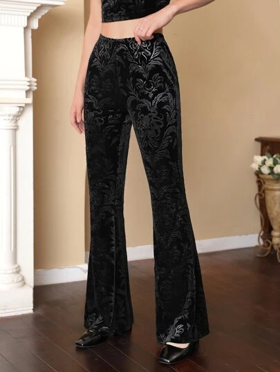 SHEIN MOD Floral Print Flare Leg Trousers