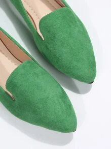 女士樂福鞋仿麂皮尖頭時尚平底鞋 - 綠色 - 查看 6