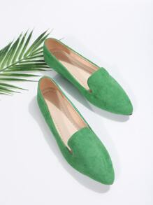 女士樂福鞋仿麂皮尖頭時尚平底鞋 - 綠色 - 查看 4