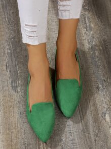 女士樂福鞋仿麂皮尖頭時尚平底鞋 - 綠色 - 查看 3