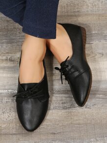 Lace-up Front Oxford Shoes - Black - View 1