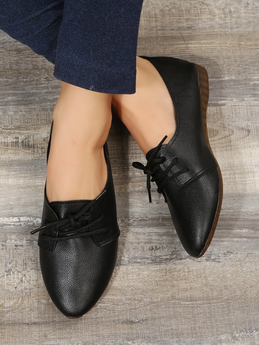 Lace-up Front Oxford Shoes - Black - View 1
