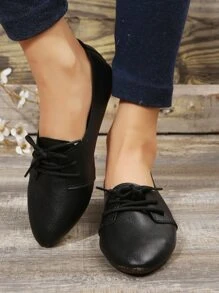 Lace-up Front Oxford Shoes - Black - View 4