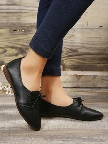 Lace-up Front Oxford Shoes - Black - View 5