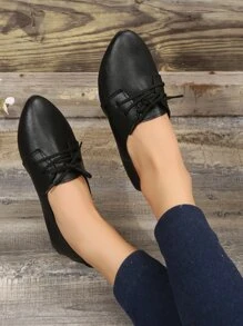 Lace-up Front Oxford Shoes - Black - View 6