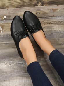 Lace-up Front Oxford Shoes - Black - View 7