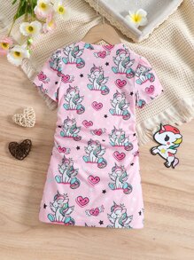 Toddler Girls Unicorn & Heart Print Ruched Side Tee Dress - Pink - View 2