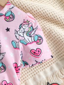 Toddler Girls Unicorn & Heart Print Ruched Side Tee Dress - Pink - View 3