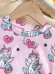 Toddler Girls Unicorn & Heart Print Ruched Side Tee Dress - Pink - View 4