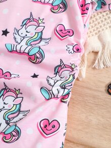 Toddler Girls Unicorn & Heart Print Ruched Side Tee Dress - Pink - View 5