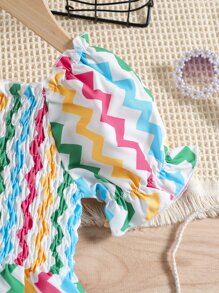 Đầm bé gái Xù Dải chun In chữ V Dễ thương - Nhiều màu - Xem 3