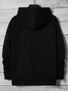 Manfinity VCAY 男士花卉圖案和日文字元圖案拉鏈連帽衫 - 黑色 - 查看 2