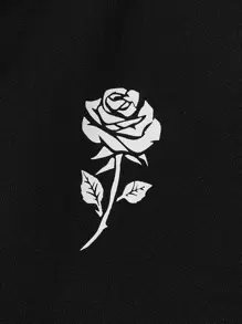 Manfinity VCAY 男士花卉圖案和日文字元圖案拉鏈連帽衫 - 黑色 - 查看 3