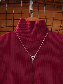 Girls High Neck Ribbed Knit Tee & Colourblock Skirt - Burgundy - View 3