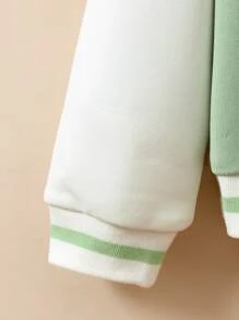 Girls Letter Patched Striped Trim Varsity Jacket Without Tee - Mint Green - View 3