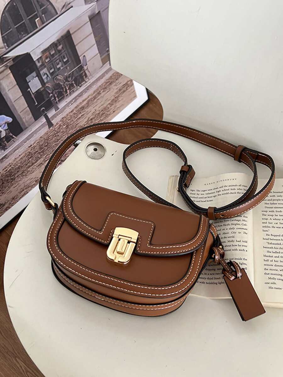 迷你金屬裝飾方包 - 棕色 - 查看 1