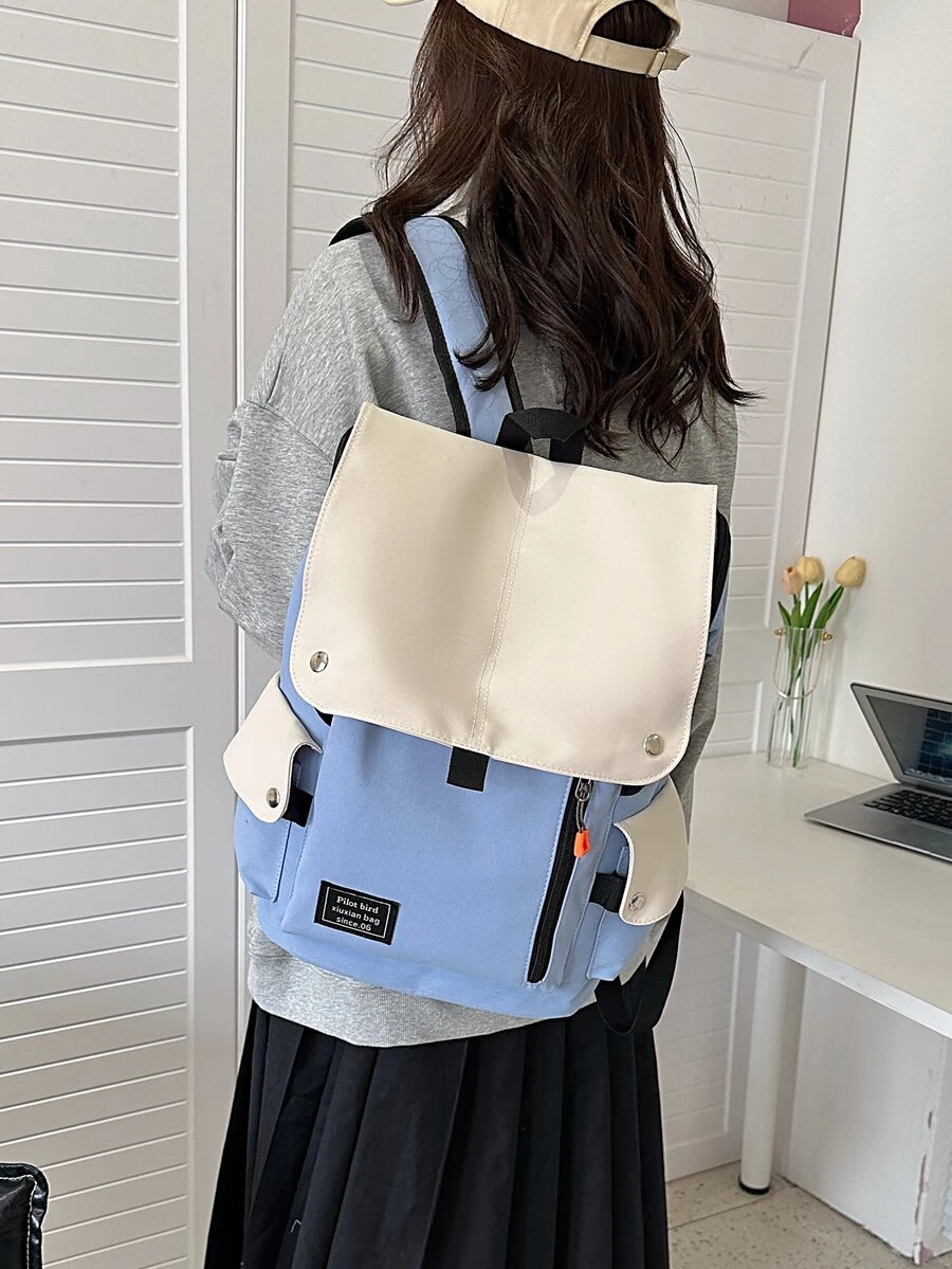 Pilotbird Colourblock Letter Patch Decor Functional Backpack - Blue - View 1