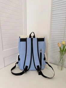 Pilotbird Colourblock Letter Patch Decor Functional Backpack - Blue - View 2