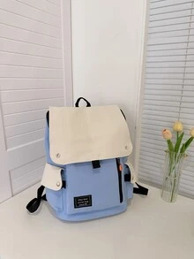 Pilotbird Colourblock Letter Patch Decor Functional Backpack - Blue - View 4