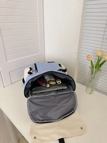 Pilotbird Colourblock Letter Patch Decor Functional Backpack - Blue - View 6