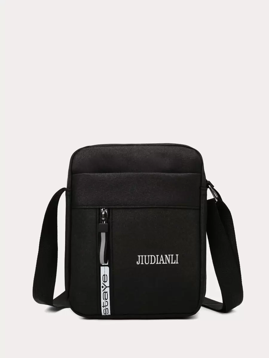High School Students University Freshman Multifunctional Sling Bag Shoulder Bag Casual Bag Mini Men Letter Graphic Square Bag, Handbag Schoolbag For Travel,College,Outdoors,Sports,Commute Crossbody Bag Side Bag Holiday Essentials Going Out Lightweight Carry On With Adjustable Strap College Bag Fathers Day Gifts Summer Sling Bag For Man Man Bag Cross Body Bag Side Bag Back To School School Supplies Fall Messenger Bag Bag For Man Cylinder Bag Old Money Halloween Christmas - Black - View 1