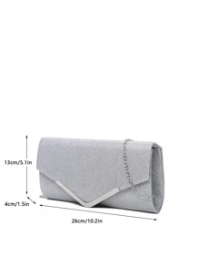 Bolsa cuadrada brillante con cadena - Plateado - Ver 5