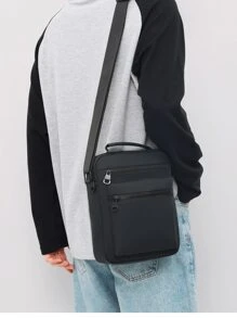 迷你男士简约方形包单肩包运动包高中大学生旅行包学院学校斜挎包单肩包侧包方形包节日旅行必备品夏季男友礼物男士礼物男士单肩包男士包斜挎包侧包返校学生学校用品秋季信使包男士包圆筒包复古款万圣节圣诞节 - 黑色 - 查看 2
