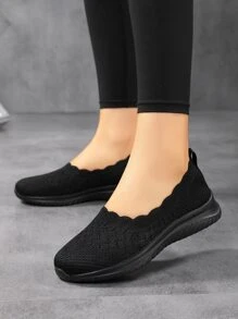 秋冬女士软底舒适轻便休闲平底鞋，透气，尺码 36-45，春夏，女士运动鞋 - 黑色 - 查看 2