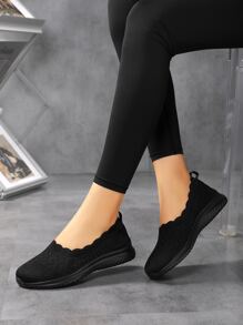 秋冬女士软底舒适轻便休闲平底鞋，透气，尺码 36-45，春夏，女士运动鞋 - 黑色 - 查看 3