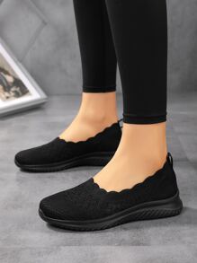 秋冬女士软底舒适轻便休闲平底鞋，透气，尺码 36-45，春夏，女士运动鞋 - 黑色 - 查看 4