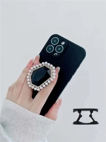 Plain Phone Case With Faux Pearl Decor Stand-out Phone Grip