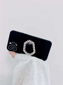 Plain Phone Case With Faux Pearl Decor Stand-out Phone Grip