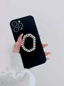 Plain Phone Case With Faux Pearl Decor Stand-out Phone Grip