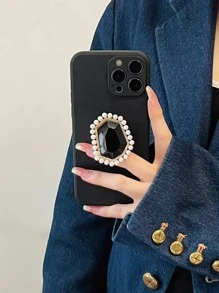 Plain Phone Case With Faux Pearl Decor Stand-out Phone Grip