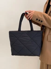 拼接細節肩托手提包，適用於女性的假日節日手袋 - 黑色 - 查看 2