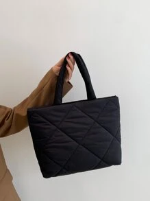 拼接細節肩托手提包，適用於女性的假日節日手袋 - 黑色 - 查看 3