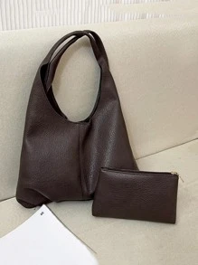 2pcs New Fashion Large Capacity Casual Versatile Mother-Child Bags, Soft Leather-Feel PU Material, High-Quality Handbag & Shoulder Bag For Women, Elegant & Suitable For Office, Work, University Students, Daily Use - Coffee Brown - View 3