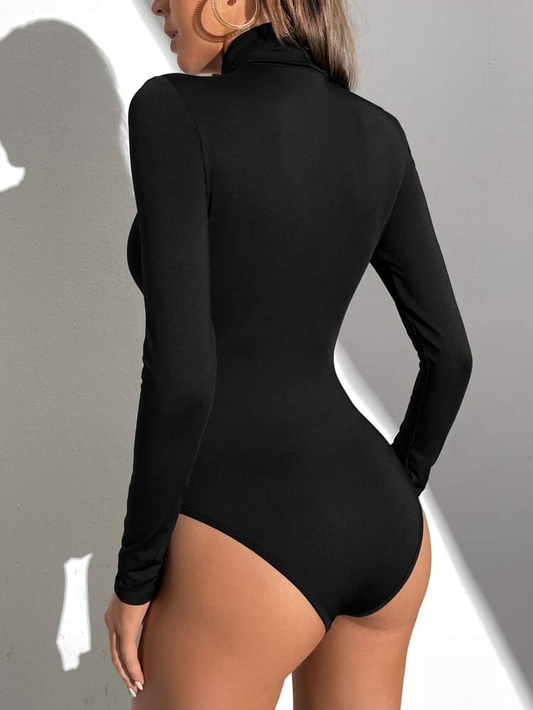 Solid High Neck Slim Fit Tee Bodysuit