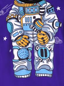 男孩宇航員印花緊身睡衣套裝 - 寶藍色 - 查看 4