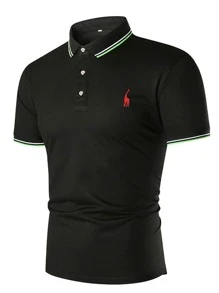Manfinity Homme Men Striped & Giraffe Print Polo Shirt - Black - View 3