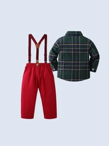 Toddler Boys Plaid Bow Front Shirt & Suspender Pants - Multicolor - View 2