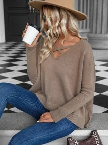 Jersey con tira cruzada de hombros caídos - Marrón Mocha - Ver 4