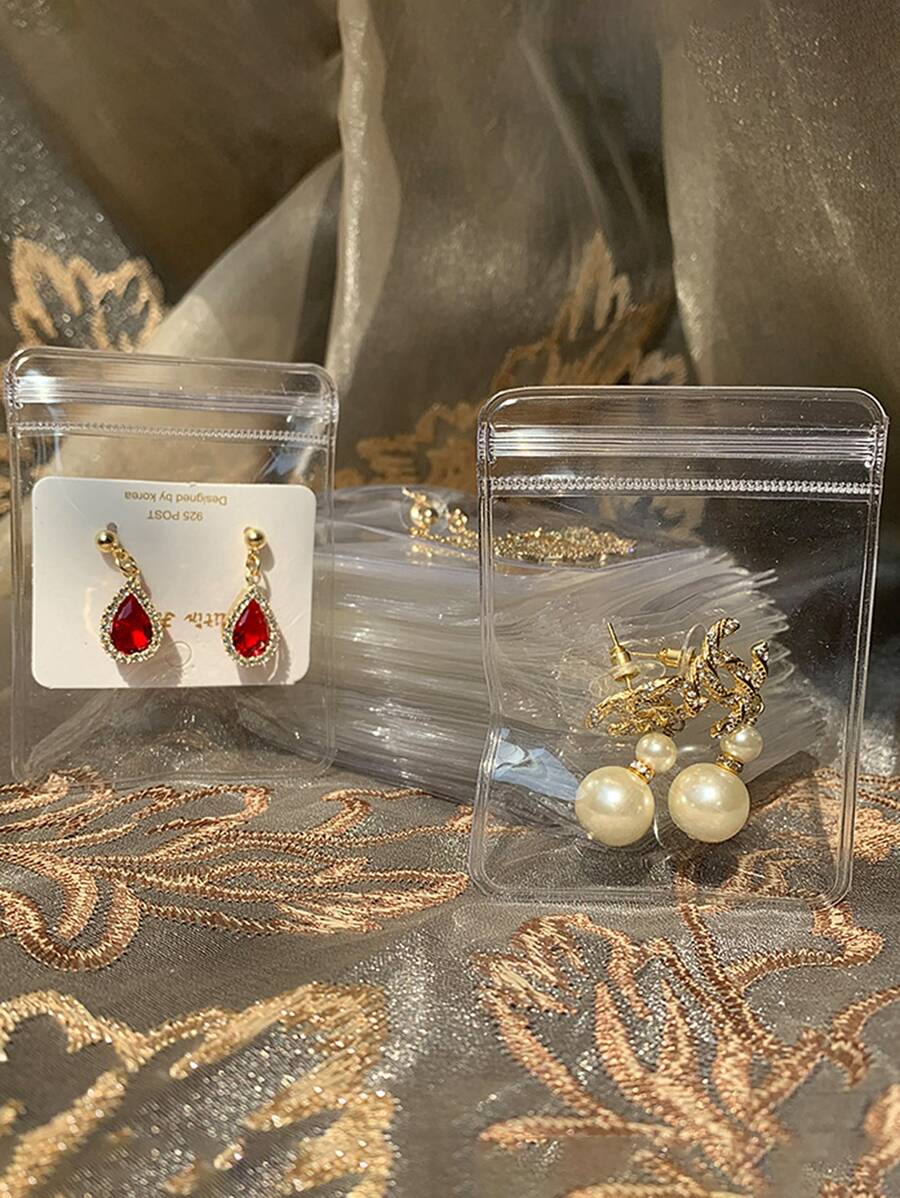 100pcs Jewelry Storage Ziplock Bag, Small Clear PVC Jewelry Storage Bag, Gift Wrapping Bag For Party - View 1