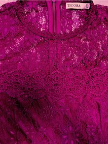 优雅圆领短袖蕾丝连衣裙 婚纱 伴娘 新娘 新娘鸡尾酒会 单身派对 订婚 新娘伴娘 新娘 婚礼鸡尾酒会 正式舞会 单身派对 订婚 夏季 - 中紫紅色 - 查看 5