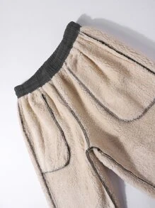 男士素色抽繩保暖衛褲 - 深灰色 - 查看 8