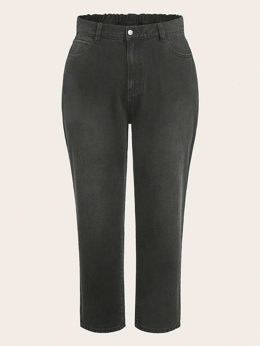 Plus High Waist Mom Fit Jeans - Dark Grey - View 1