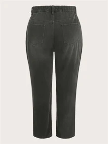 Plus High Waist Mom Fit Jeans - Dark Grey - View 2
