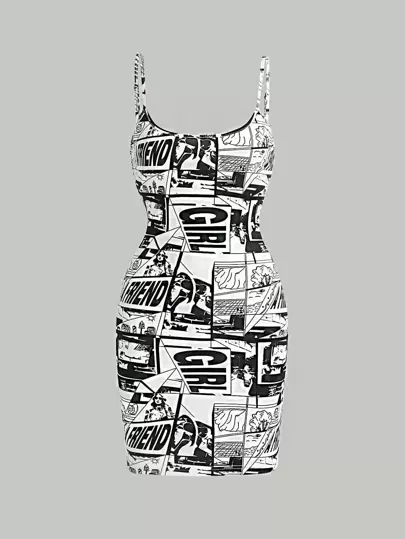 SHEIN EZwear 波普藝術圖案吊帶連衣裙