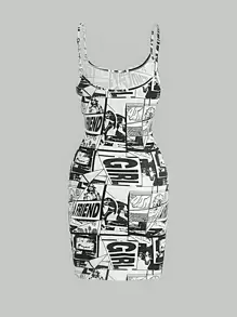 SHEIN EZwear 波普艺术印花紧身连衣裙 - 黑與白 - 查看 2
